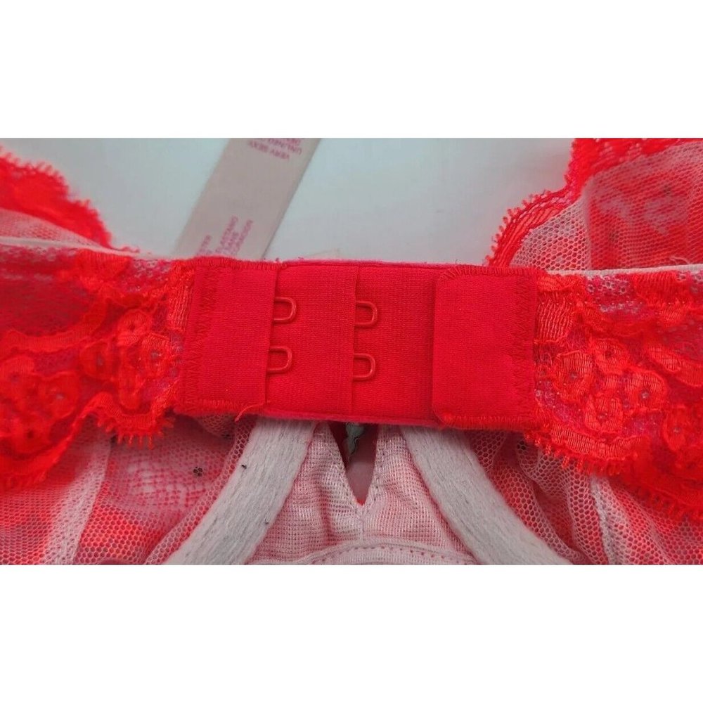 Victoria’s Secret Very Sexy Unlined Demi Neon Pink Sheer Lace Bra Size 32B - Picture 6 of 9